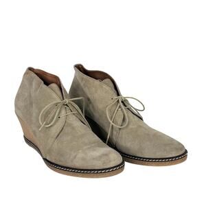Donald J Pliner Harmony Wedge Suede Booties Womens Sz 8 Beige Lace Up Ankle Boot